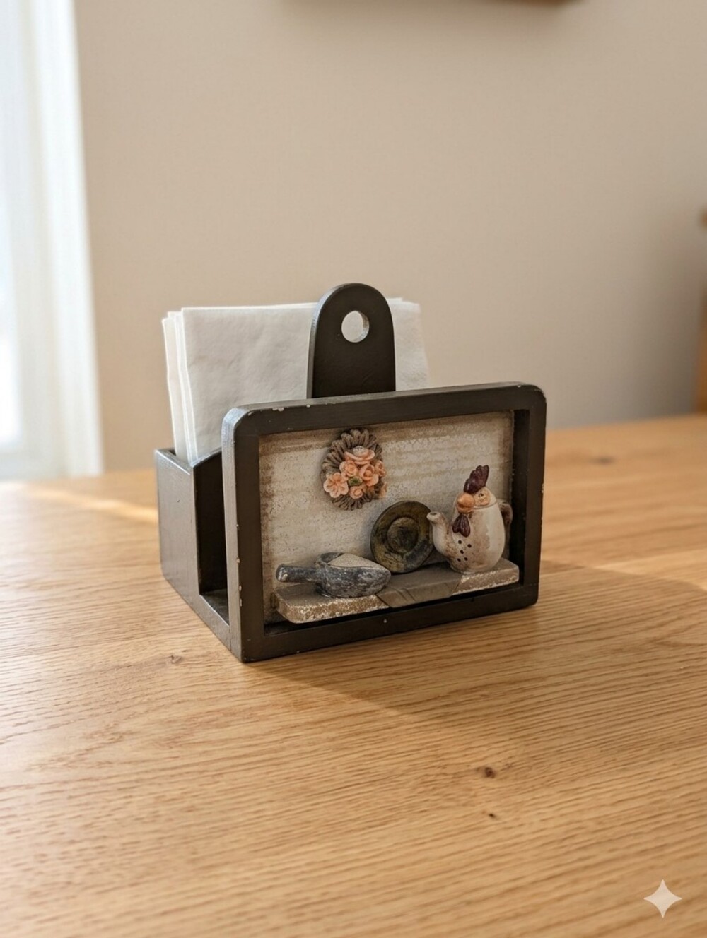 Rustic Wooden Napkin & Cozy Decor Caddy with Chick Accent - Cream, Sage, Blush